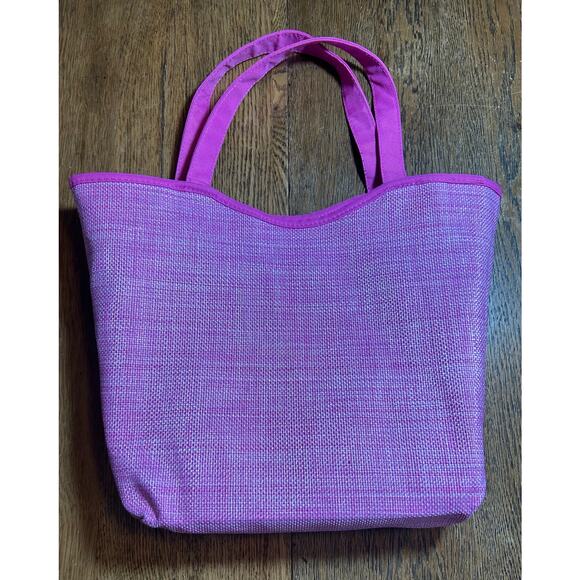 New! Lancôme Synthetic Straw Metro Tote in Pink + Black Drawstring Makeup Bag - Picture 5 of 8